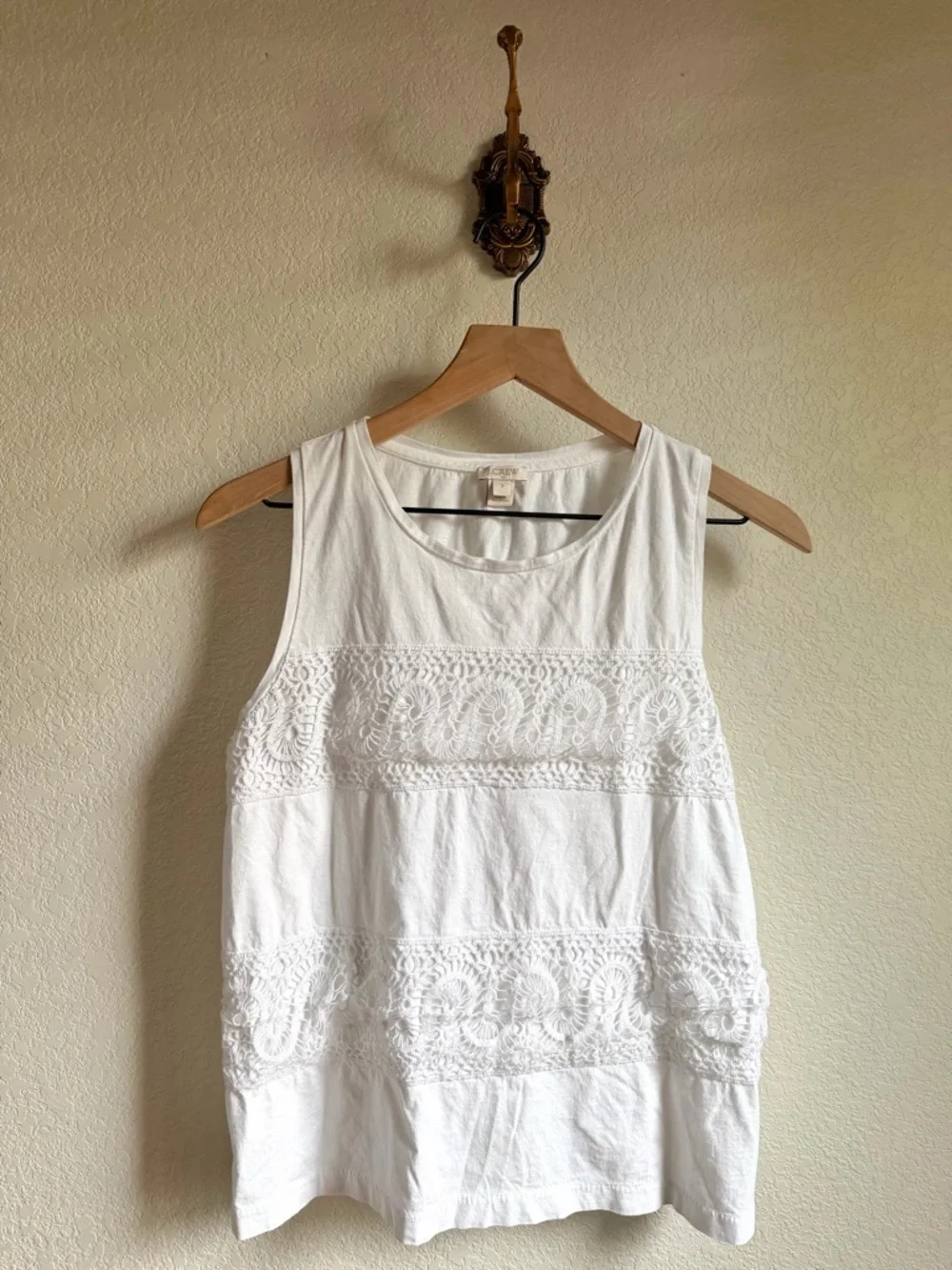 J. Crew White Embroidered Sleeveless Tank Top